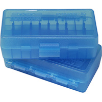 MTM Pistol Ammo Box 50 Round Flip-Top 38 Special 357 Mag Clear Blue P50-38-24