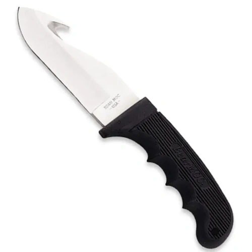 Bear & Son 8 3/8" Black Guthook Knife with Leather Sheath - BS-444