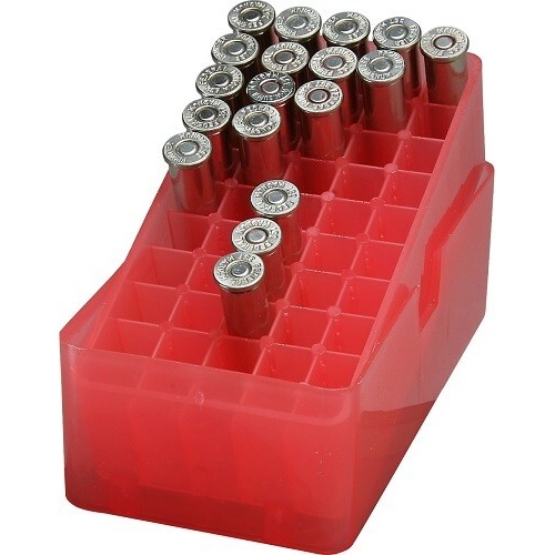 MTM Slip-Top Rifle Ammo Box - 50 Round 38 Special 357 Mag - Clear Red - E50-38-29