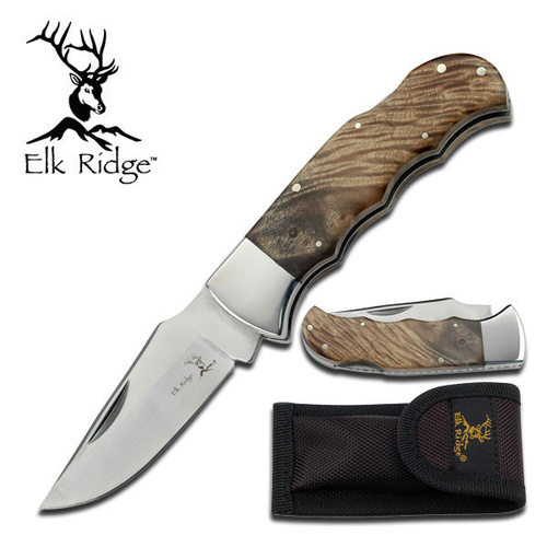 Elk Ridge Knife 6.75" Overall Burswood Handle - ER138