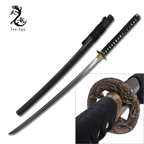 Ten Ryu Handmade Dragon Samurai Sword - Black - K-TR-036BK