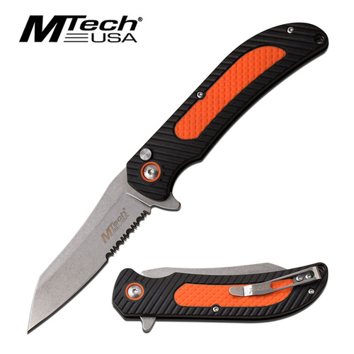 Mtech Knife Ball Bearing Pivot 8" Overall 1/2 Fine Serrated Drop Point - MT1041OR