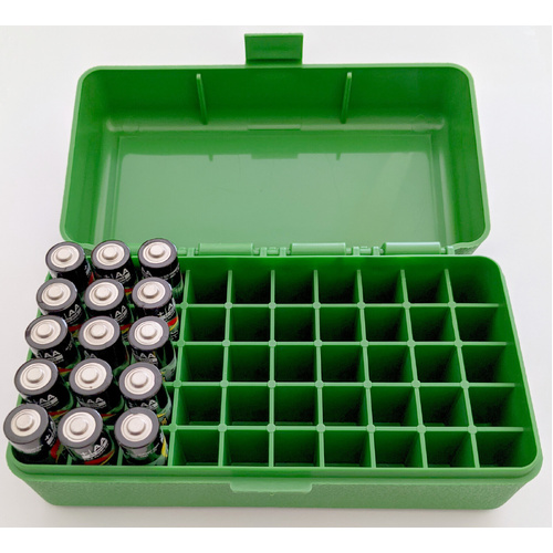 MTM Case-Gard Flip-Top Battery Storage Box - Hold 50 x AA Battery - GREEN