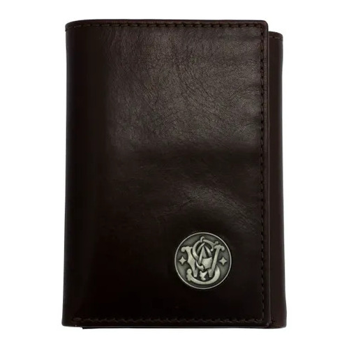 Smith & Wesson Mens Genuine Leather Trifold Wallet - Brown